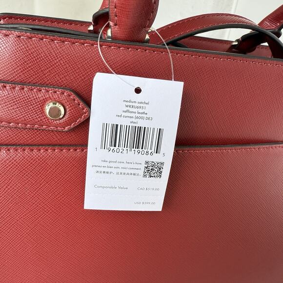 Kate Spade Staci Medium Satchel WKRU6951 Saffiano Leather In Red Curran - Picture 14 of 14
